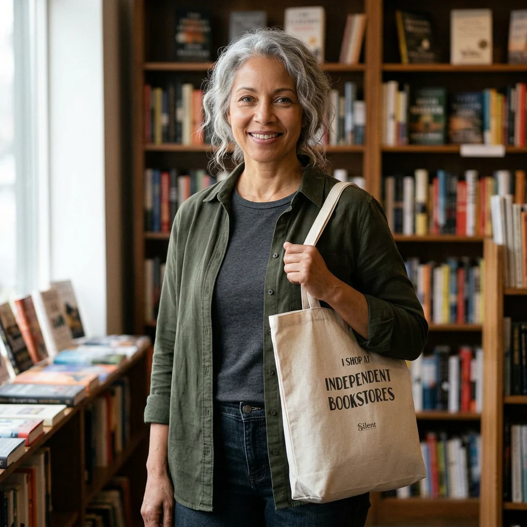 I Shop at Independent Bookstores - Cotton Canvas Tote - Image 3